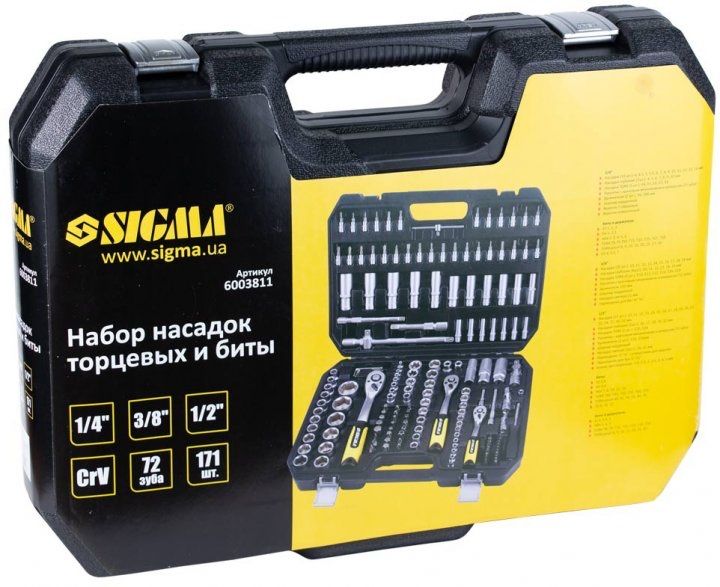 Набор насадок торцевых и бит Sigma 1/2", 3/8", 1/4" 171 шт в кейсе (60