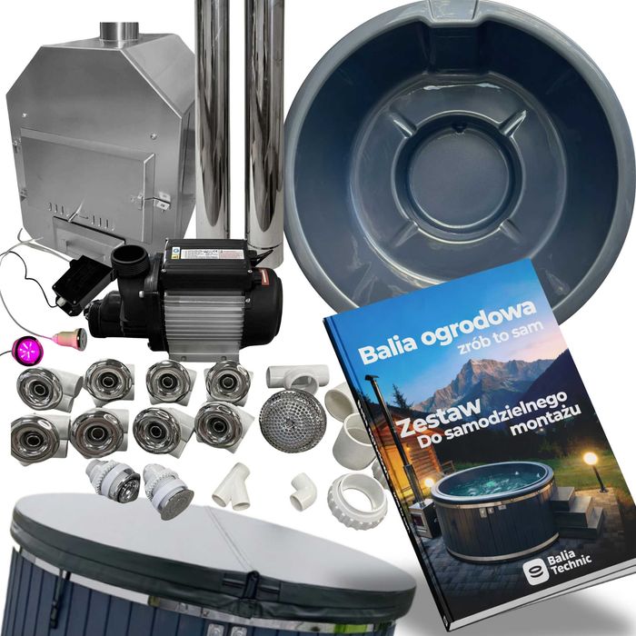 Balia do samodzielnego montażu z piecem hydromasażem zrób to sam DIY bania – wkład akrylowy okrągły 200 cm zestaw majsterkowicza zrob jacuzzi sam