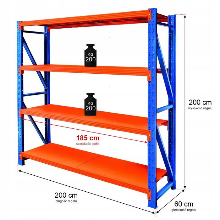 Regał Magazynowy 200x60x200 do Garażu Piwnicy 800kg+ SOLIDNY