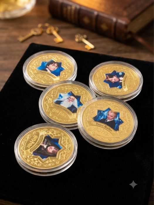 Coleção Completa: 5 Moedas/Medalhas Comemorativas Harry Potter