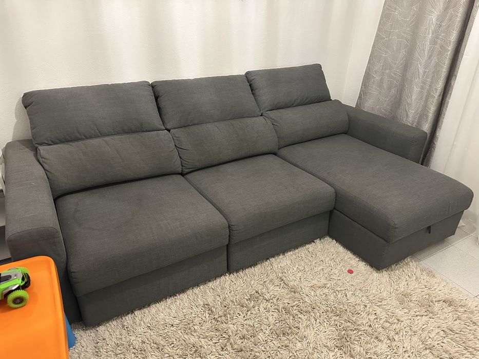 Sofá-cama de canto c/arrumação, cinza IKEA