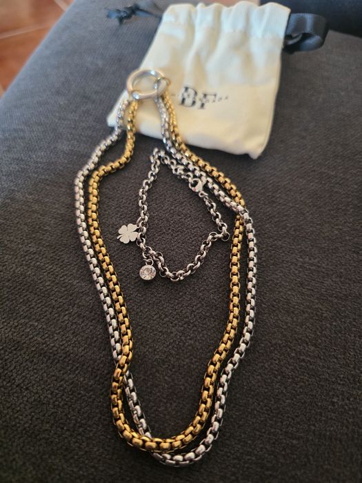 Conjunto Colar Duplo + Pulseira em Aço Inoxidável (Missangada) – Nunca usado