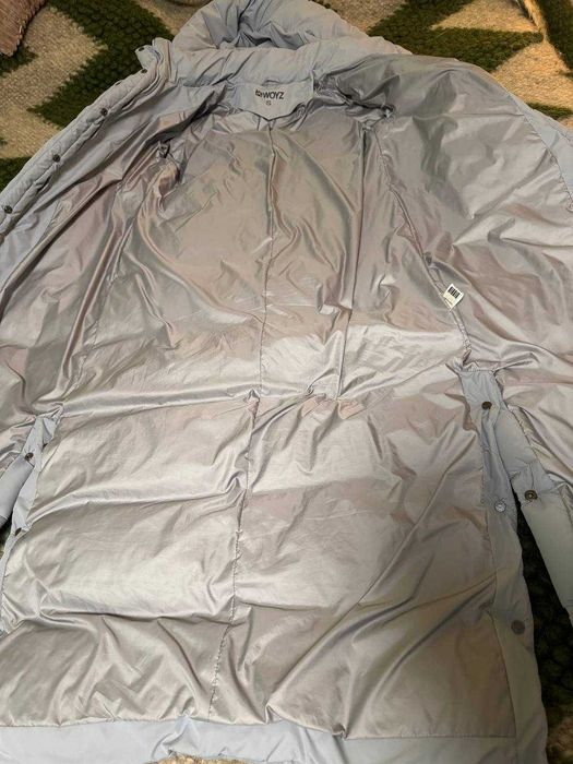 Довгий пуховик, сірий