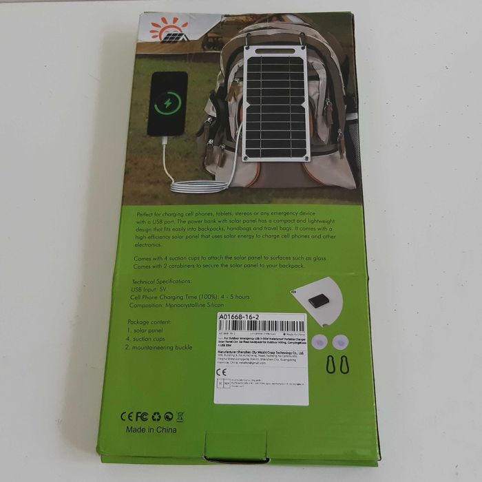 Painel Solar Portátil Novo 30x14,5cm 35W Ligação USB