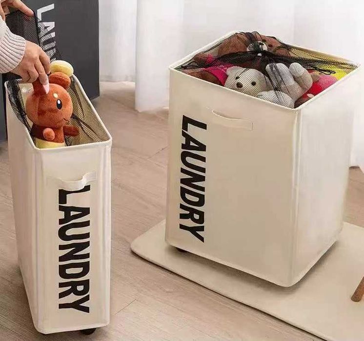 Kosz na Pranie Zabawki Mata do ćwiczeń na Kółkach Składany 83L Beżowy