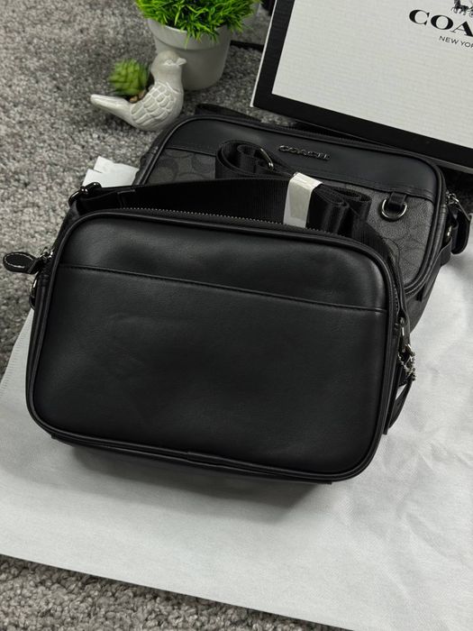 Сумка Coach New York через плечо мужская кожаная сумка Коач Нью Йорк черная спортивная | Сумка Коач барсетка Коуч чоловіча сіра месенджер шкіряний