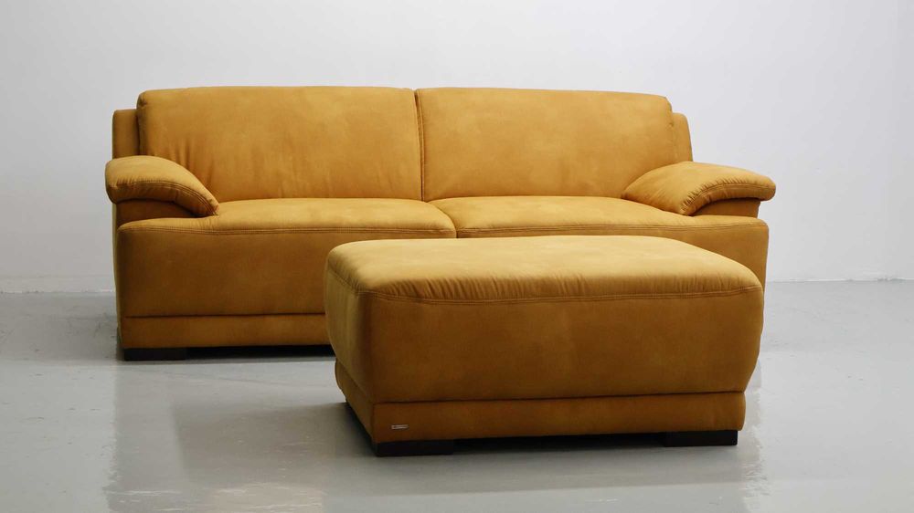 TPP sofa 3- osobowych + Pufa KANAPA tkanina ZAMSZOWA morelowa salon
