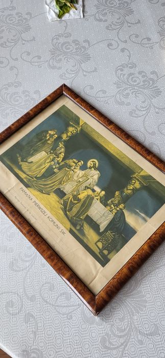 Stary obraz komunijny. Pamiątka Pierwszej Komunii św.