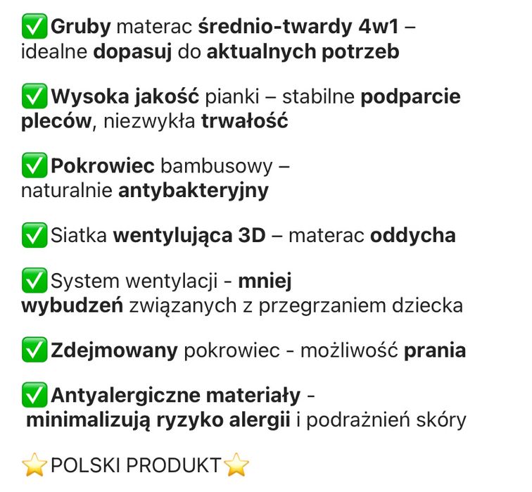 Materac do dostawki / kołyski 90x40