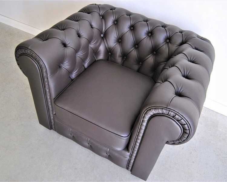 Pikowana Sofa Chesterfield Classic |4 osobowa| skóra naturalna | szara