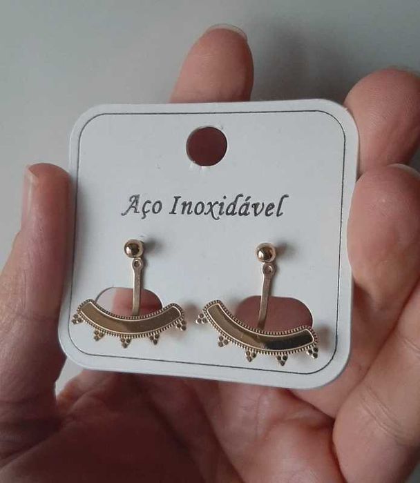 Colecção de 3 pares de brincos dourados em aço inoxidável - NOVOS