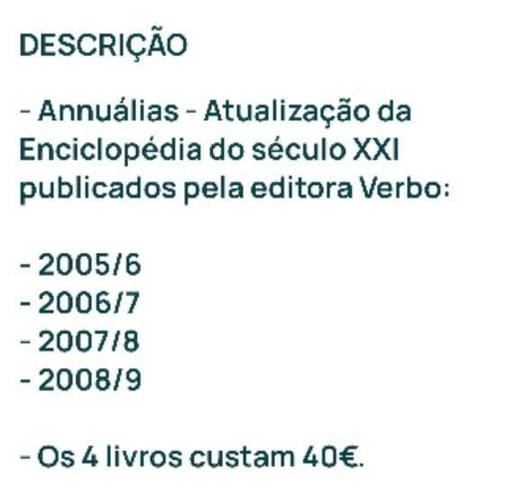 Atualização da Enciclopédia do Século XXI em 4 livros novos nas caixas originais da editora Verbo