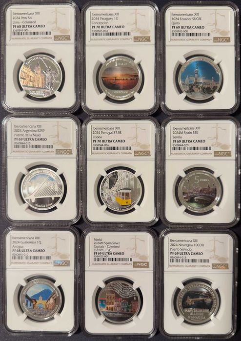 XIII Série Ibero-Americana - Capitais - Prata Proof - Certificada NGC