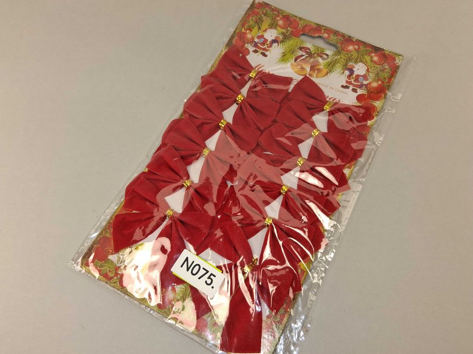 N075 Zestaw 12x Kokardki Ozdoby Świąteczne Czerwone Aksamitne Velvet
