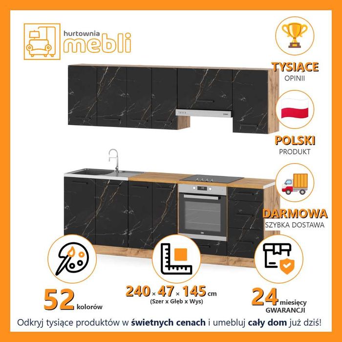 Zestaw Mebli Kuchennych Mokka Plus 2.4m Nowoczesna Kuchnia Modułowa