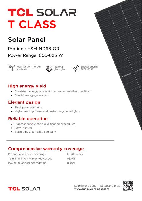 Painel fotovoltaico TCL Solar 615W N-Type TOPCon Glass-Glass