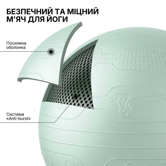 М’яч для фітнесу WCG Balance Pro 65 см Anti-Burst до 500 кг з насосом, фітбол для йоги, пілатесу та вагітних, світло-зелений