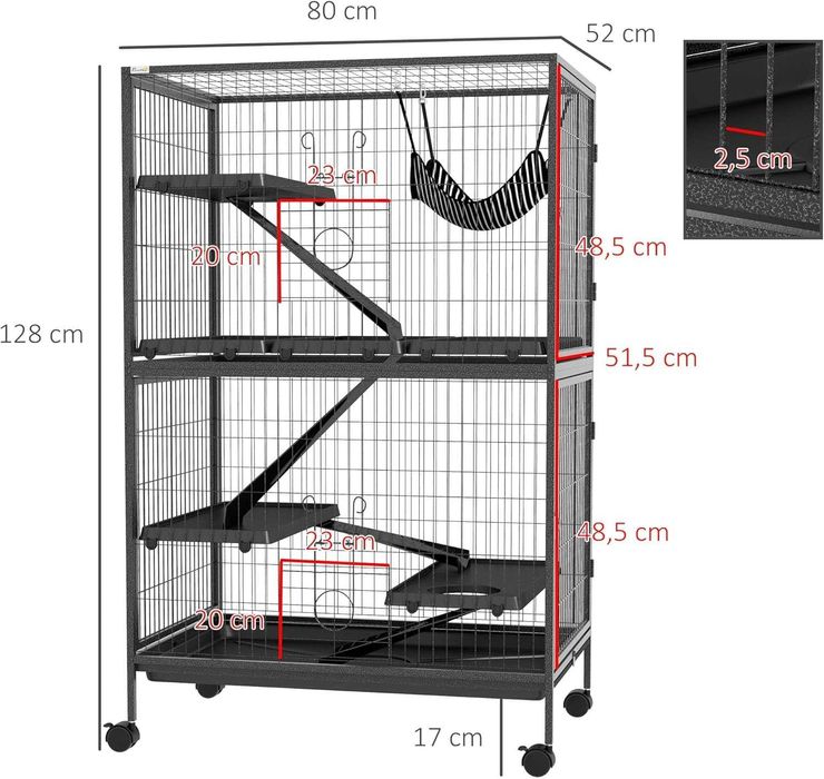 NOVO - Gaiola de Chinchila, Furão e Coelho com 5 níveis 80x52x128cm