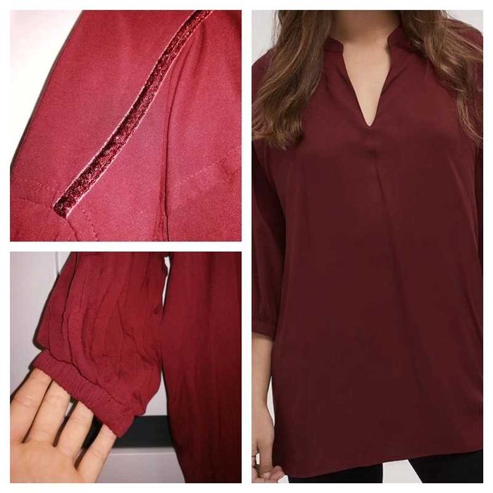 Bordowa oversize koszula Diverse dekolt V rozm. XS