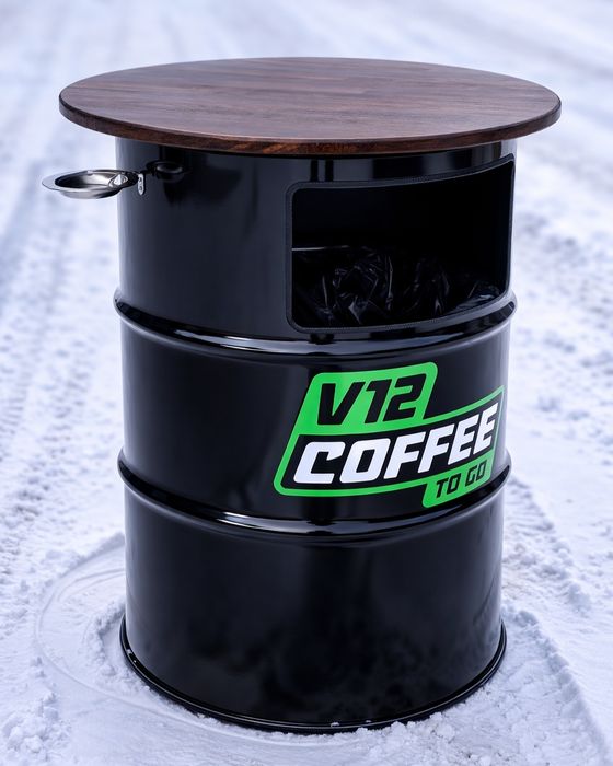 Урна для кафе  200 л бочка з вашим логотипом і дерев'яною стільницею