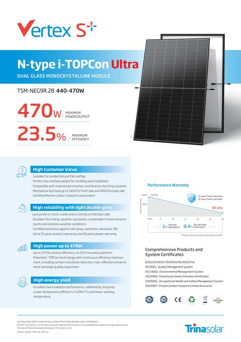 Panel Fotowoltaiczny Trina Solar 465W Vertex S+ N-type i-TOPCon black frame