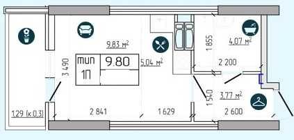 Квартира студія ,готова до заселеня , площею 27,5м2