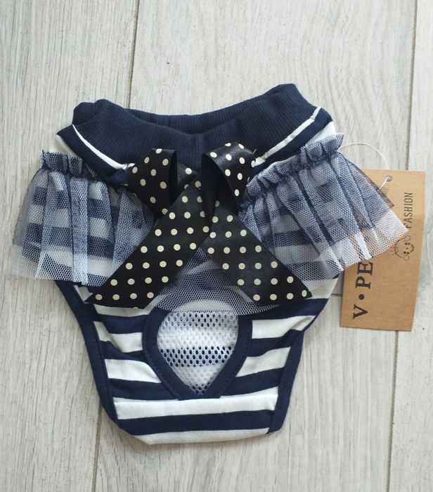 Granatowe majtki dla małego psa, suczki na cieczkę, rozmiar L