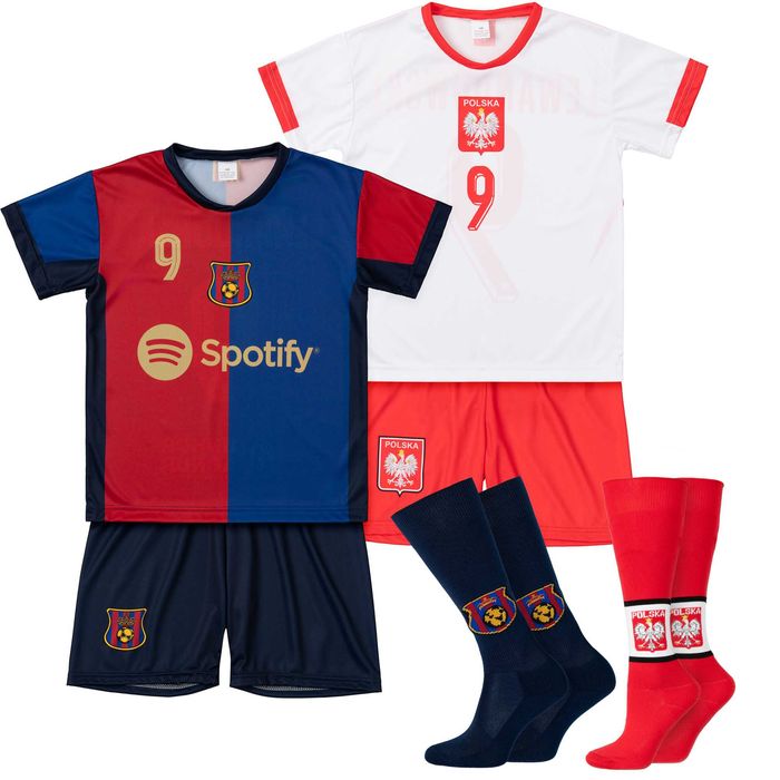 Stroje piłkarskie dziecięce Lewandowski rozm. 164 + getry