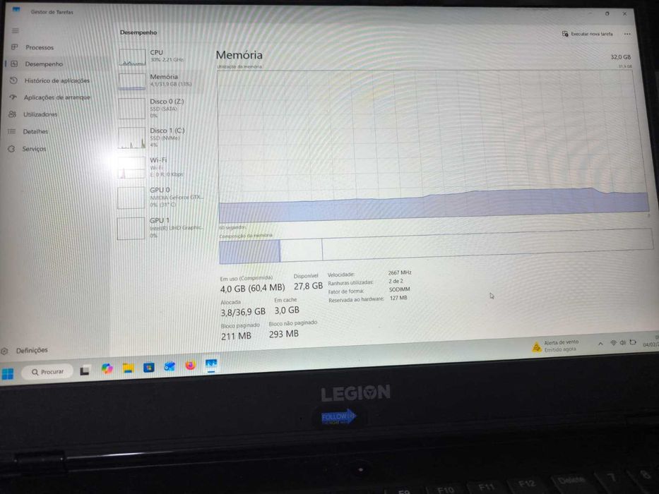 Portátil Lenovo Legion Y530 como novo! i7 8750H 2,20Ghz/32GB RAM/2 SSD