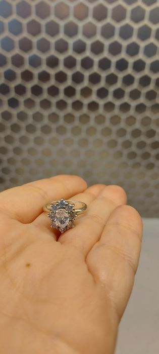 Pierścionek antyk srebro kryształy górskie