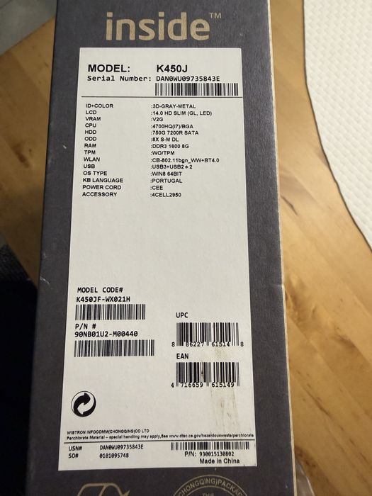 Portatil Asus K450J