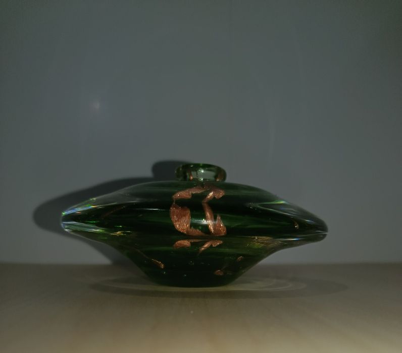 Vaso de Vidro Artístico Italiano Crisalcor – Verde com Detalhes Dourad