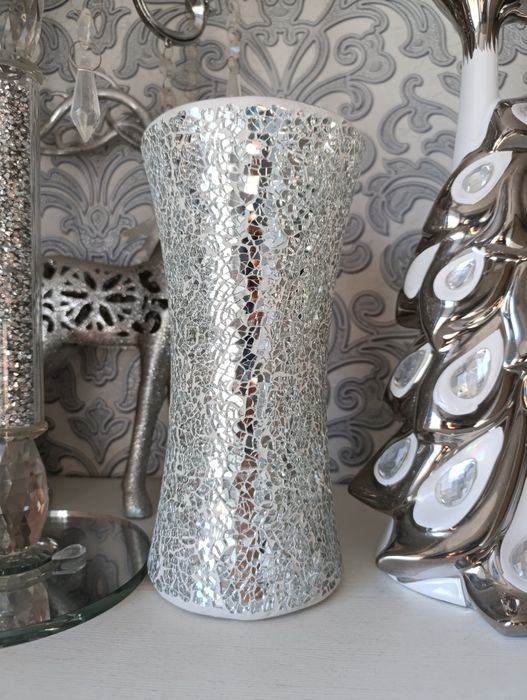 Wazon srebrny Glamour z lustrzanej mozaiki błyszczący nowy