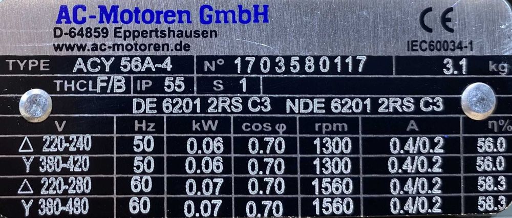 silnik elektryczny 0,06kW 1300obr. 3fazowy 56B3