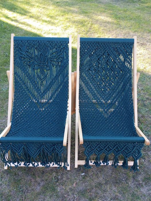 Leżak ogrodowy w stylu Boho, ręcznie robiony w technice makrame