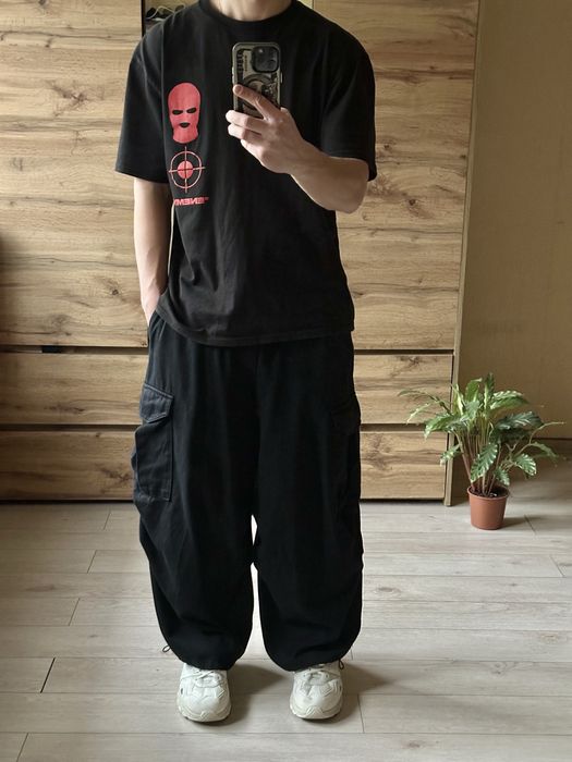 Широкі чорні чоловічі оверсайз карго штани з карманами cargo baggy Л L