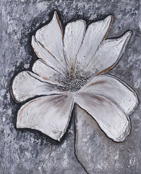Obraz strukturalny ręcznie malowany "Perłowy Kwiat" 40x50  3D