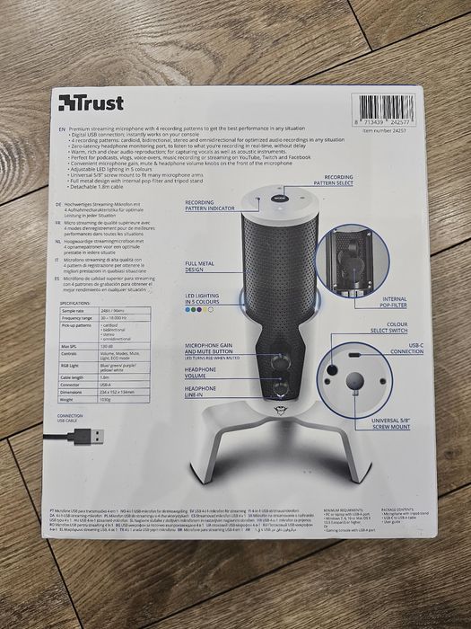 Mikrofon pojemnościowy Trust Fyru GXT 258 Windows ps5 5 kolorów podświ