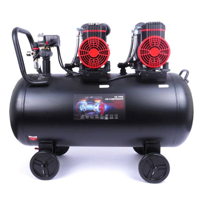 KRAFT&DELE Kompresor 100l Cichy Bezolejowy 2 Pompy Sprężarka KD1392