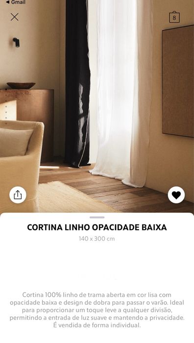 Cortina Linho Opacidade Baixa Zara Home NOVO