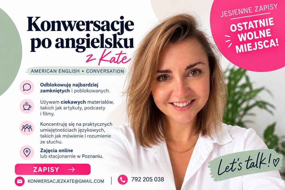 Nauka angielskiego - konwersacje z Native speaker | Online / Poznań