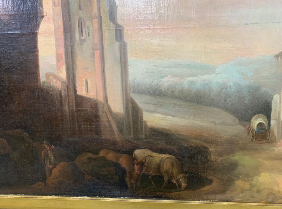 Stary Obraz Olejny 1850 r Malarstwo Francja, Duży Obraz