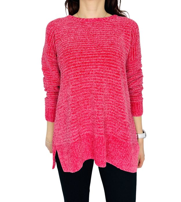 Różowy sweter oversize z szenilowej przędzy 3XL 46