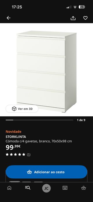 Cómoda IKEA branca com 4 gavetas – Como nova