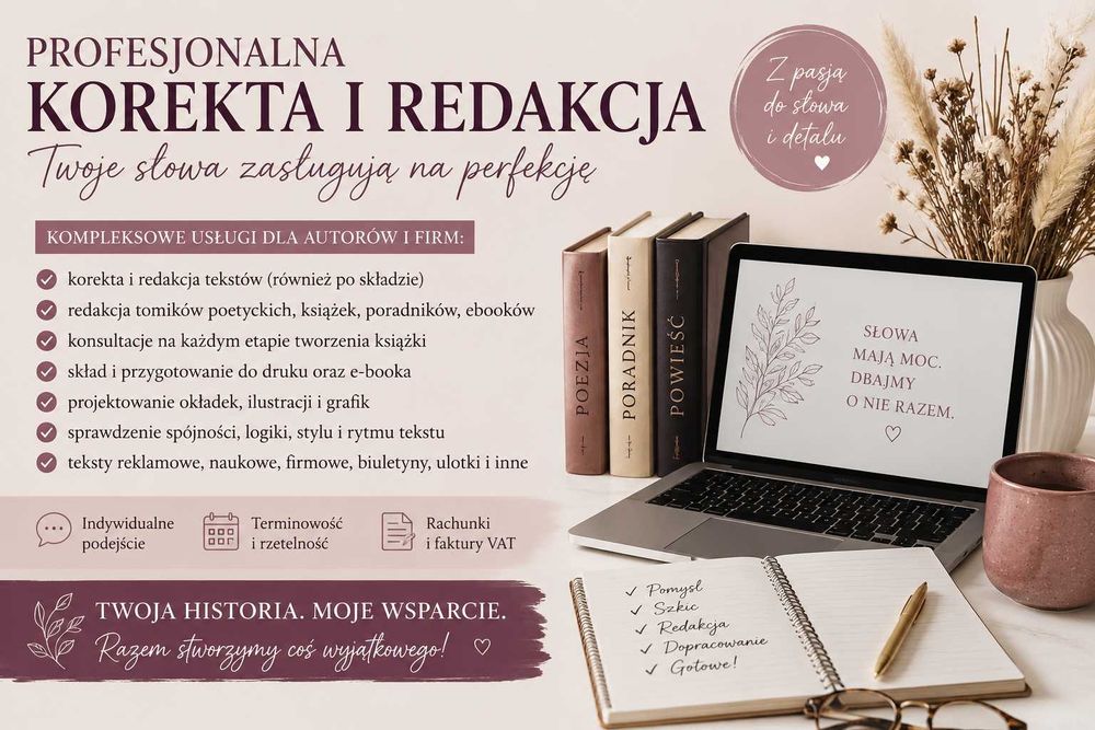 Profesjonalna korekta, redakcja, skład książek i tomików poetyckich | Kompleksowa opieka nad tekstem