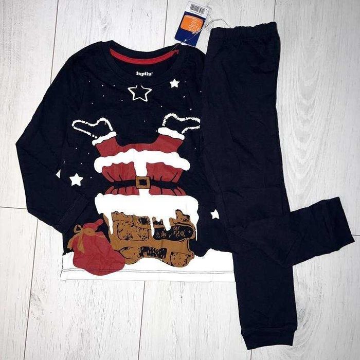 110-116 зріст Lupilu! Новорічна Піжама з Санта Клаусом синя з принтом