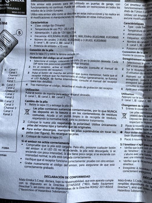 Comando emissor para controlar portões ERREKA KUMA KU02 (Novo)