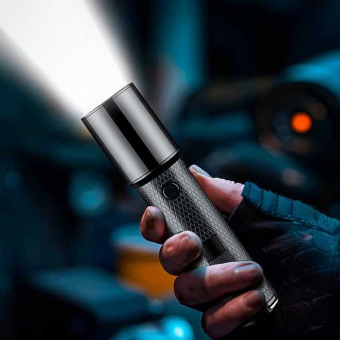 Зажигалка usb 2-ух дуговая + power bank + фонарик. 3в1. Цвет: черный