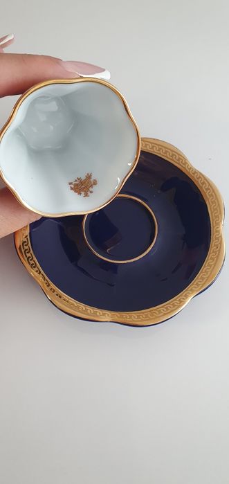 LIMOGES VERITABLE PORCELAINE D'ART Filiżanka Kobalt Duet Francja Rokok