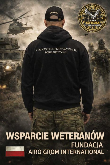 Wojskowa bluza rozpinana, czarna,Wsparcie Weteranów,Fundacja Airo Grom
